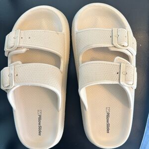 Women’s Cream Double-Buckle Slide Sandals
